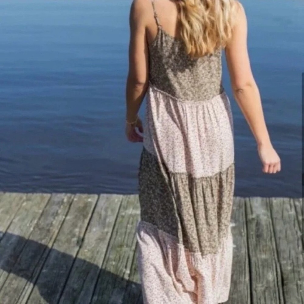 Boho Tiered Spaghetti Strap Maxi Dress - Pink and Brown - Picture 2 of 12